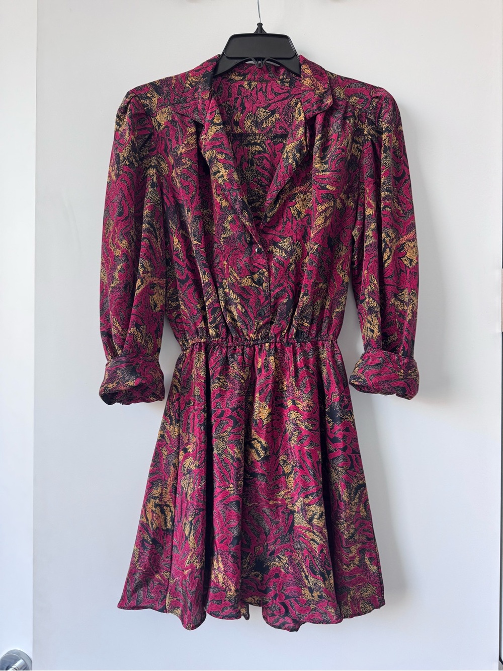Vintage Red and Yellow Printed 3/4 Sleeve Button Dress